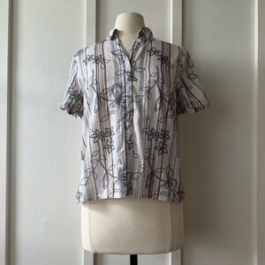 Alfred Dunner Striped‎ Floral Button-Up Shirt – Size PM